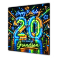 Grandson 20th Birthday Card Neon Number Stars Colourful