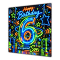 Son 6th Birthday Card Neon Number Stars Colourful