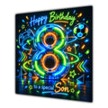 Son 8th Birthday Card Neon Number Stars Colourful