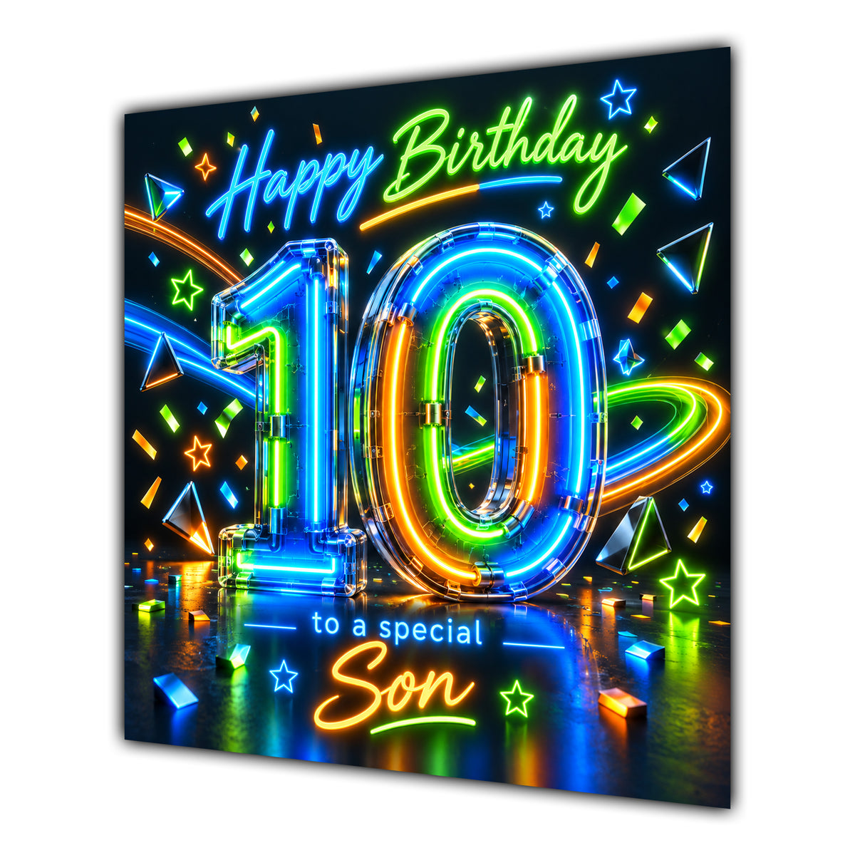 Son 10th Birthday Card Neon Number Stars Colourful