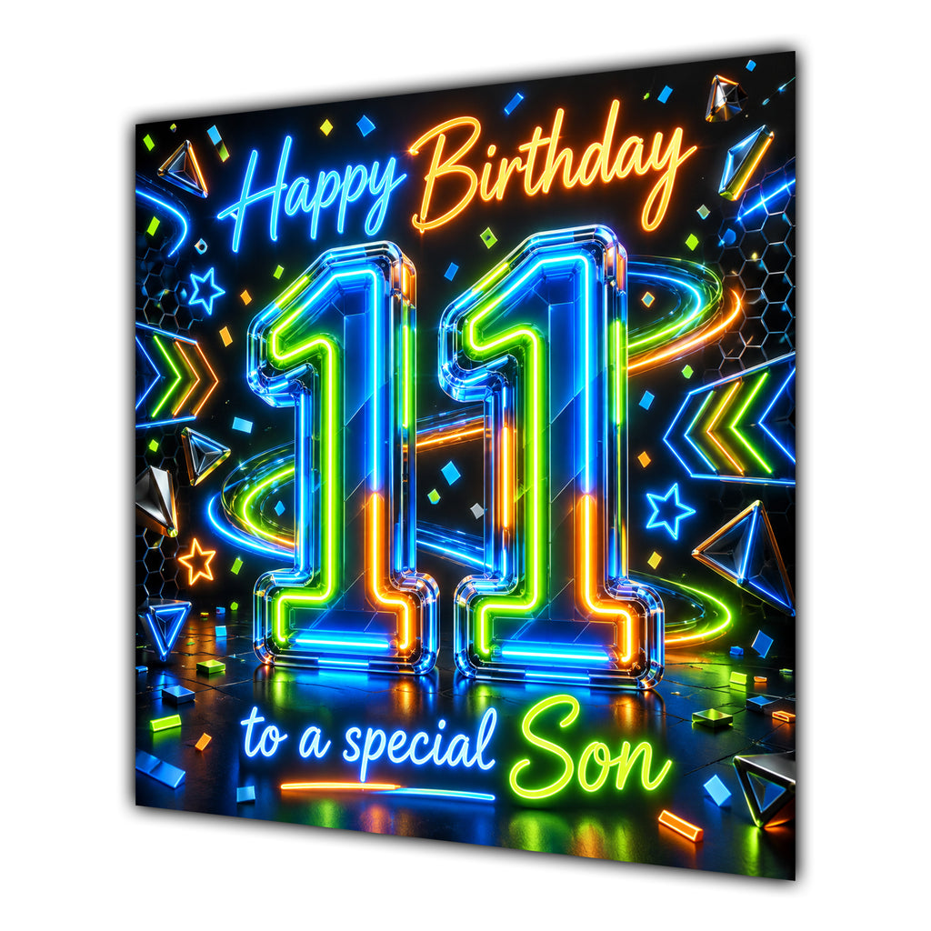 Son 11th Birthday Card Neon Number Stars Colourful
