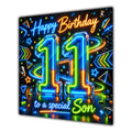 Son 11th Birthday Card Neon Number Stars Colourful