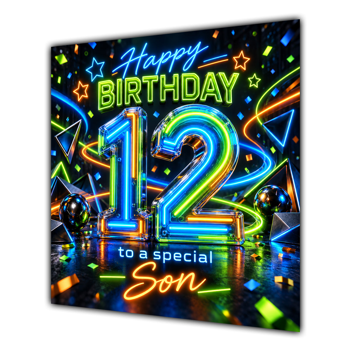 Son 12th Birthday Card Neon Number Stars Colourful