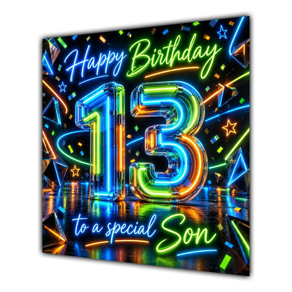 Son 13th Birthday Card Neon Number Stars Colourful