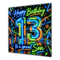 Son 13th Birthday Card Neon Number Stars Colourful