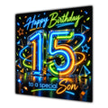 Son 15th Birthday Card Neon Number Stars Colourful