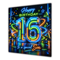 Son 16th Birthday Card Neon Number Stars Colourful