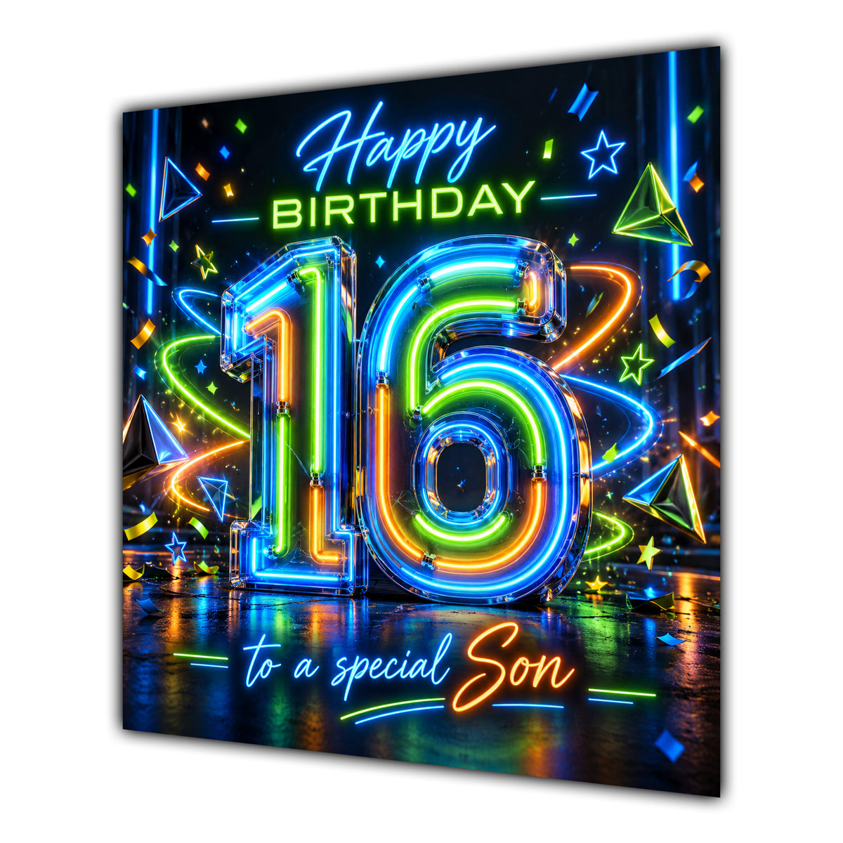 Son 16th Birthday Card Neon Number Stars Colourful