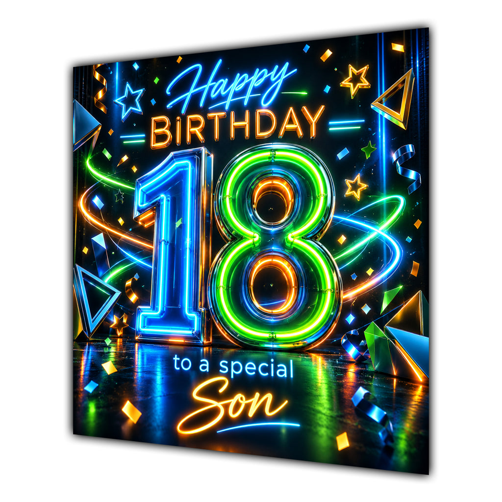 Son 18th Birthday Card Neon Number Stars Colourful