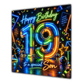 Son 19th Birthday Card Neon Number Stars Colourful