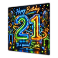 Son 21st Birthday Card Neon Number Stars Colourful