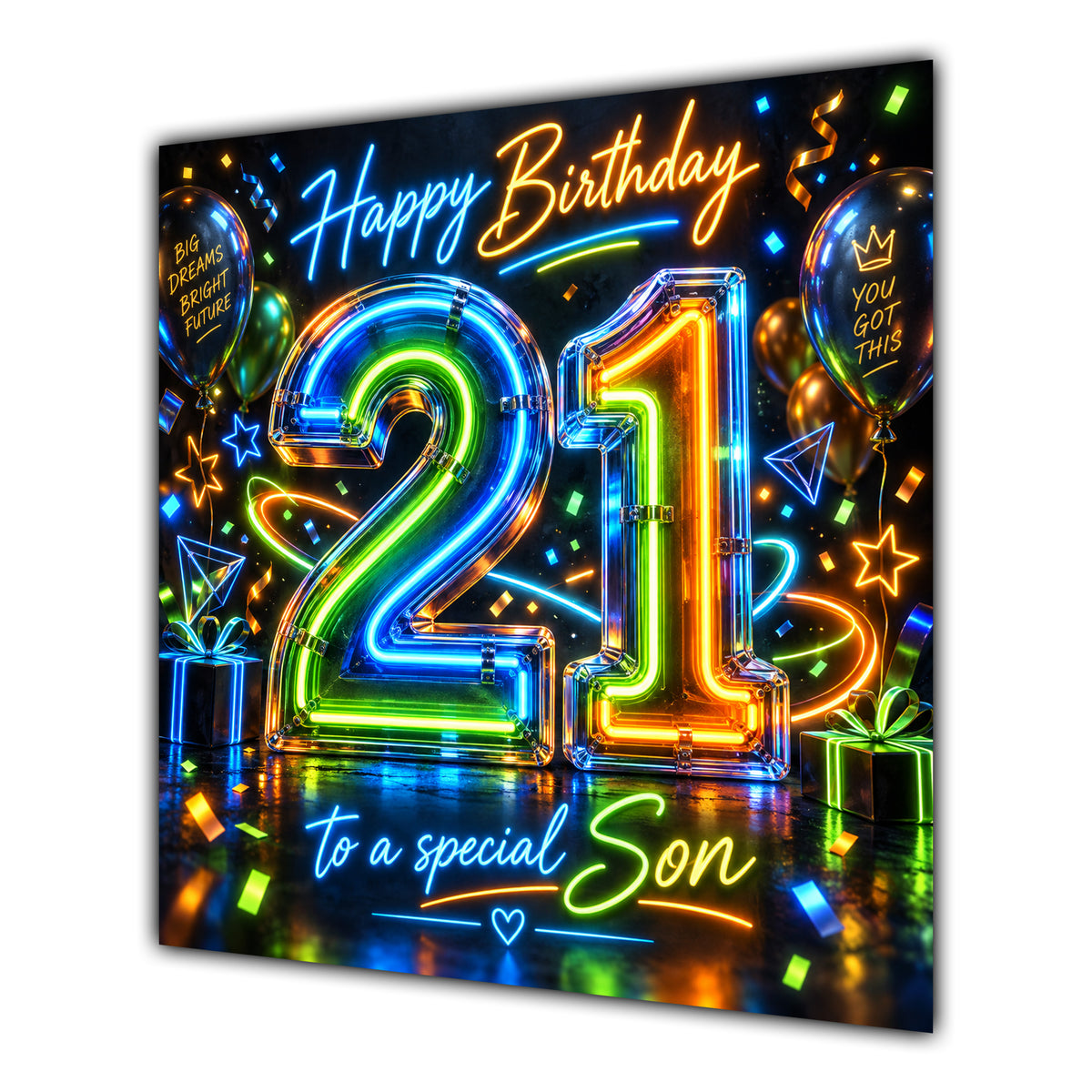Son 21st Birthday Card Neon Number Stars Colourful