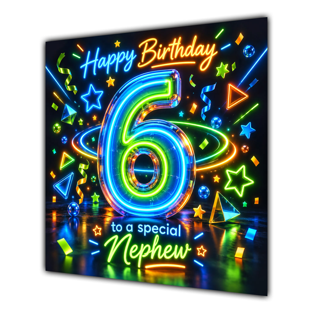 Nephew 6th Birthday Card Neon Number Stars Colourful