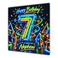 Nephew 7th Birthday Card Neon Number Stars Colourful