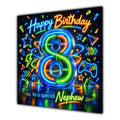 Nephew 8th Birthday Card Neon Number Stars Colourful