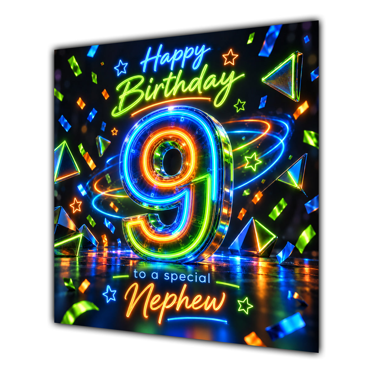 Nephew 9th Birthday Card Neon Number Stars Colourful