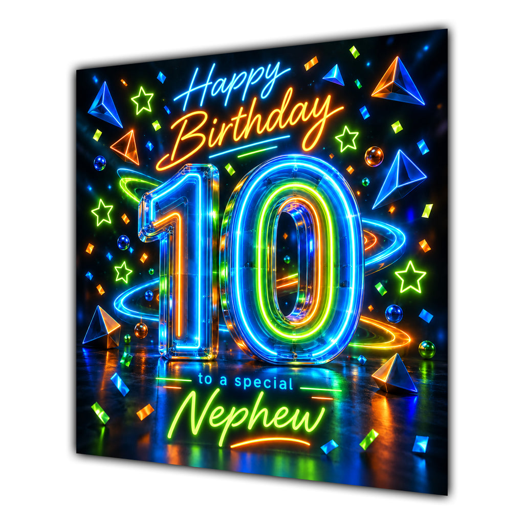 Nephew 10th Birthday Card Neon Number Stars Colourful