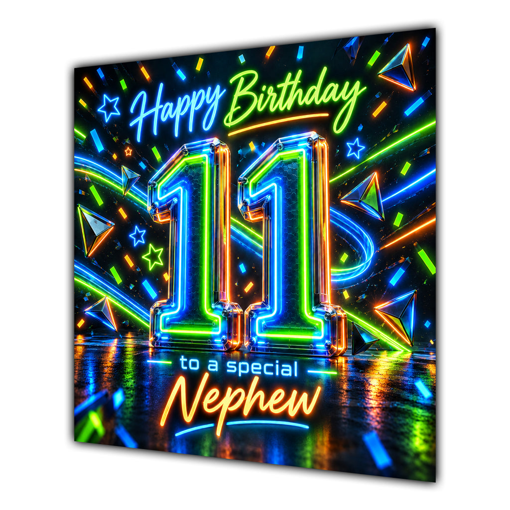 Nephew 11th Birthday Card Neon Number Stars Colourful
