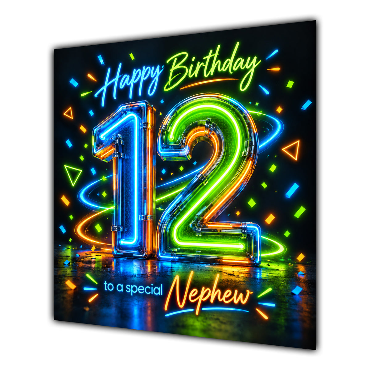 Nephew 12th Birthday Card Neon Number Stars Colourful