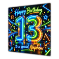 Nephew 13th Birthday Card Neon Number Stars Colourful