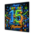 Nephew 15th Birthday Card Neon Number Stars Colourful