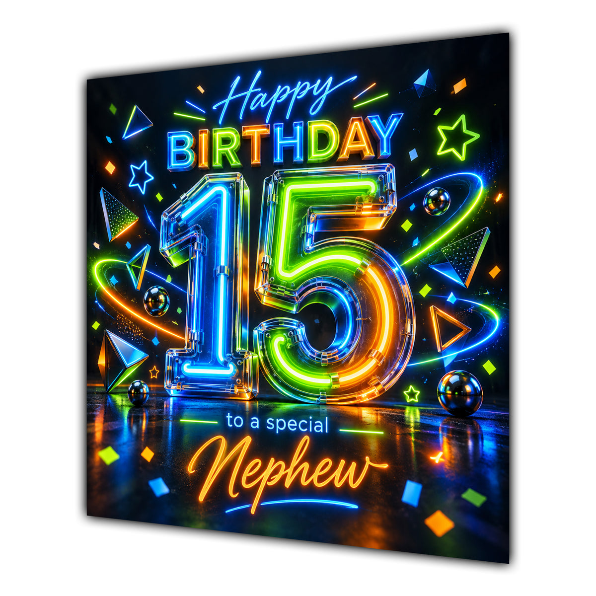 Nephew 15th Birthday Card Neon Number Stars Colourful