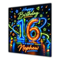 Nephew 16th Birthday Card Neon Number Stars Colourful
