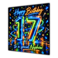 Nephew 17th Birthday Card Neon Number Stars Colourful