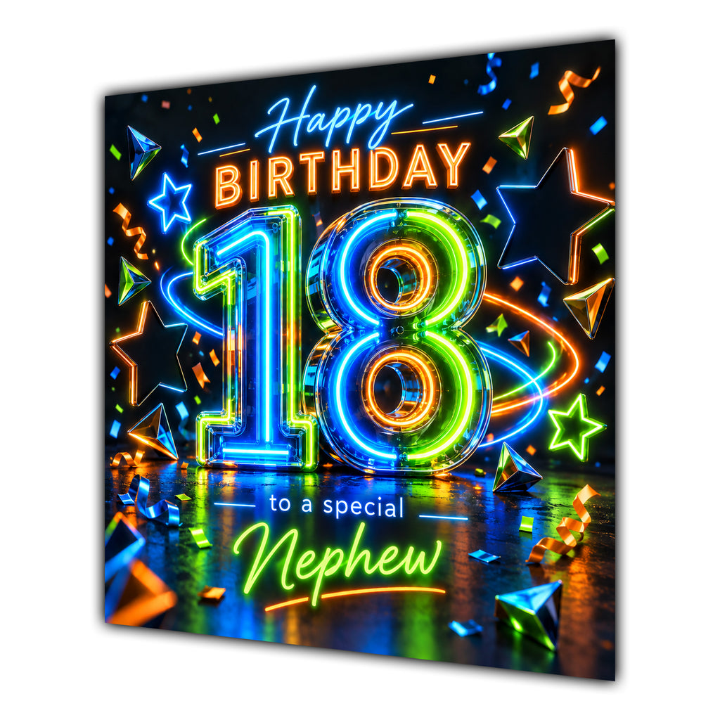 Nephew 18th Birthday Card Neon Number Stars Colourful