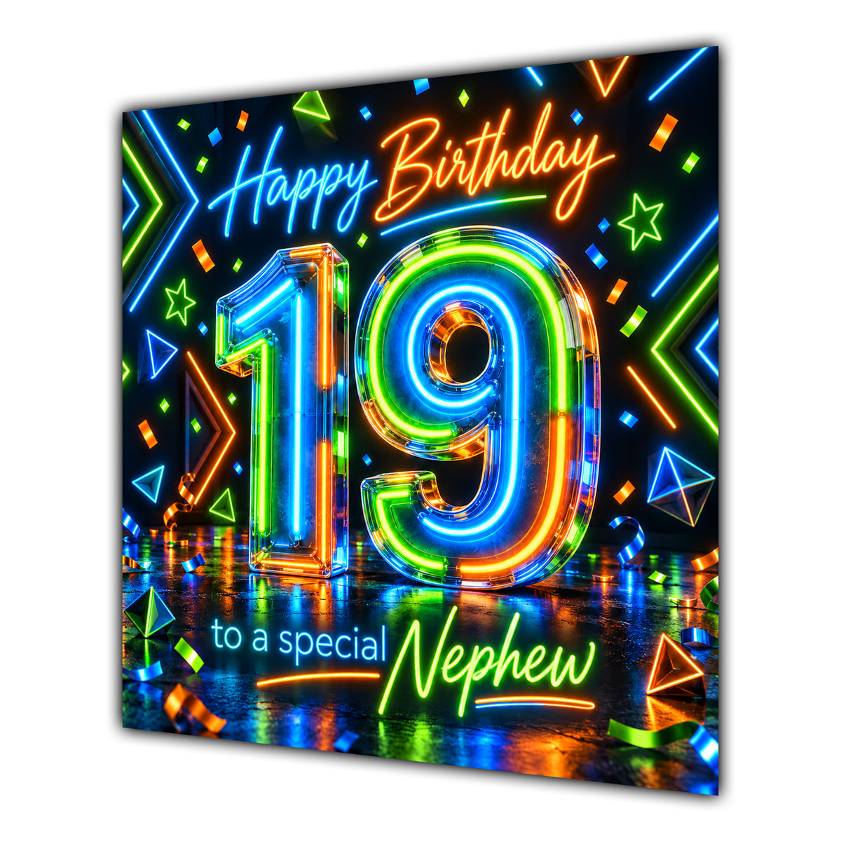 Nephew 19th Birthday Card Neon Number Stars Colourful