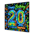 Nephew 20th Birthday Card Neon Number Stars Colourful