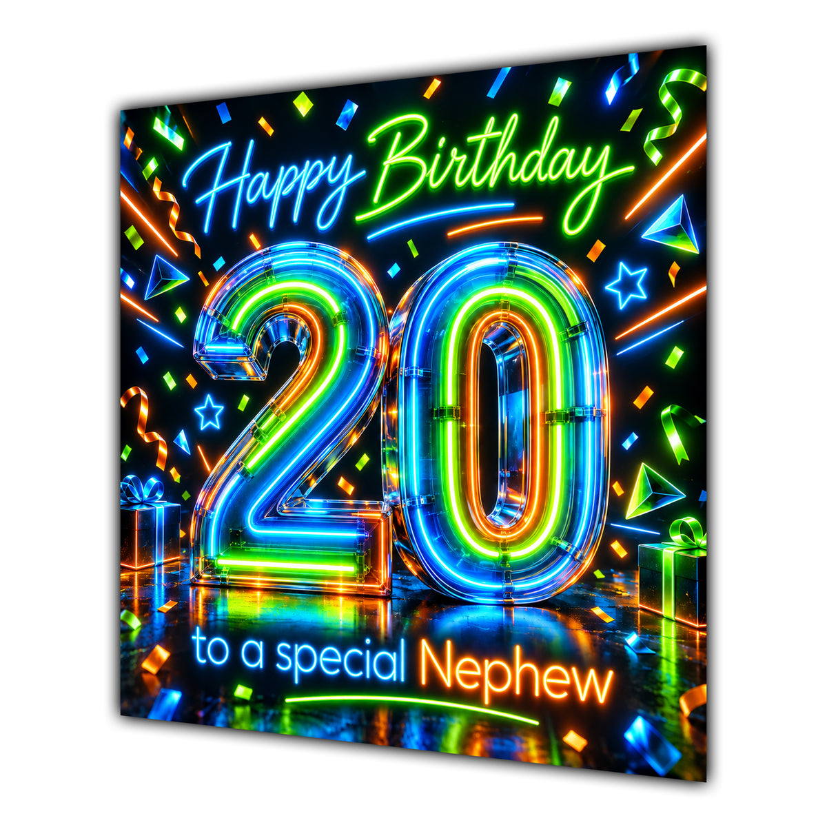 Nephew 20th Birthday Card Neon Number Stars Colourful