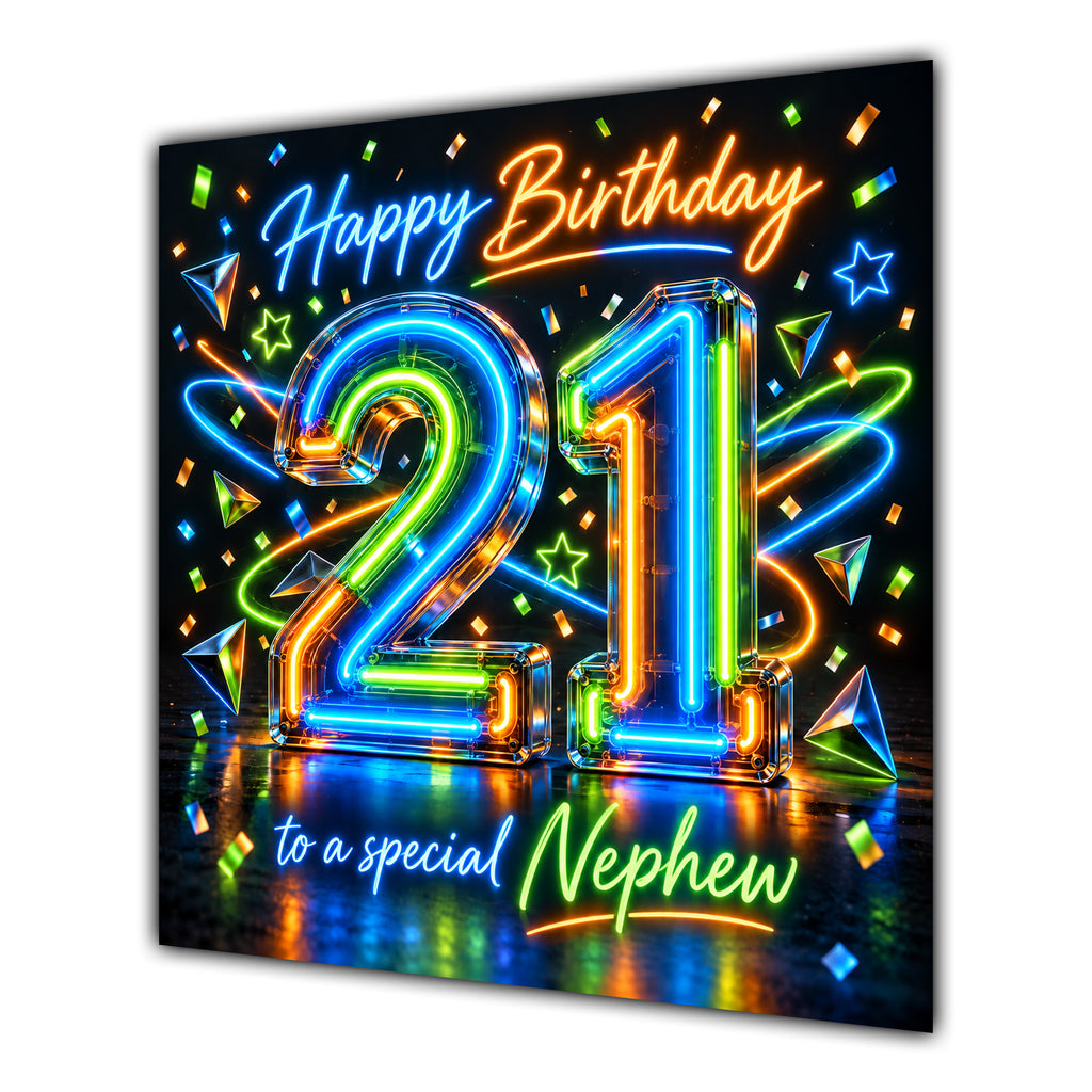 Nephew 21st Birthday Card Neon Number Stars Colourful