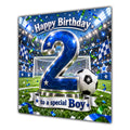 Boy 2nd Birthday Card Blue Football Stadium