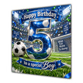 Boy 5th Birthday Card Blue Football Stadium