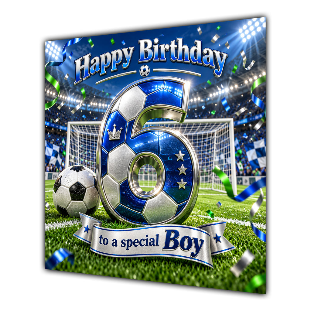 Boy 6th Birthday Card Blue Football Stadium