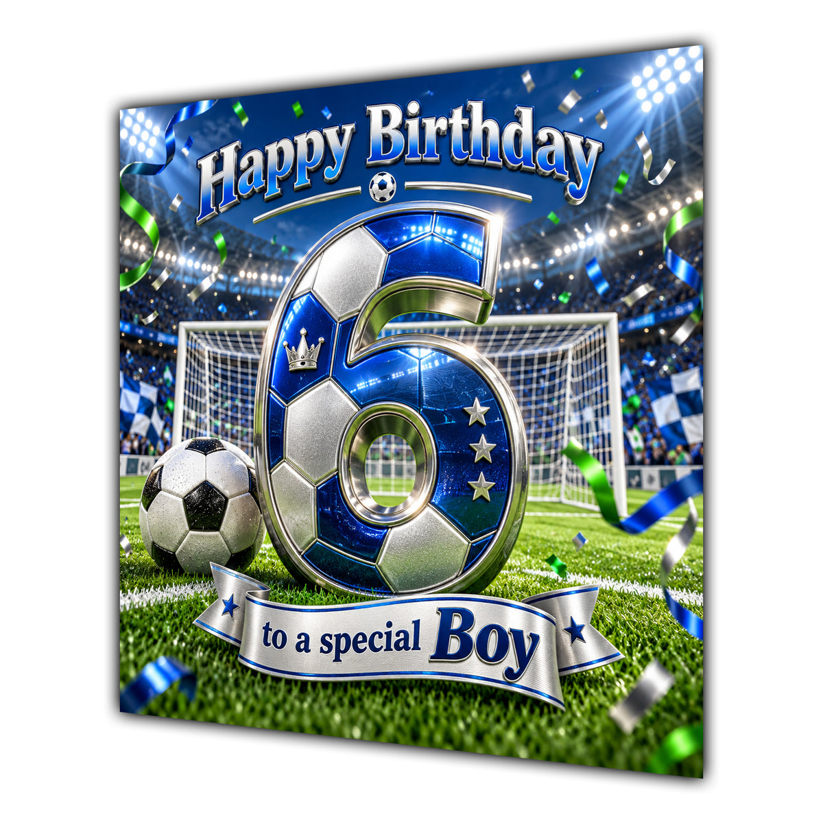 Boy 6th Birthday Card Blue Football Stadium