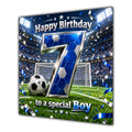 Boy 7th Birthday Card Blue Football Stadium