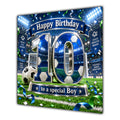 Boy 10th Birthday Card Blue Football Stadium