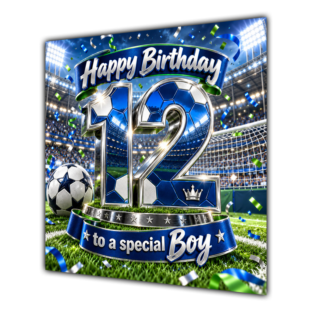 Boy 12th Birthday Card Blue Football Stadium