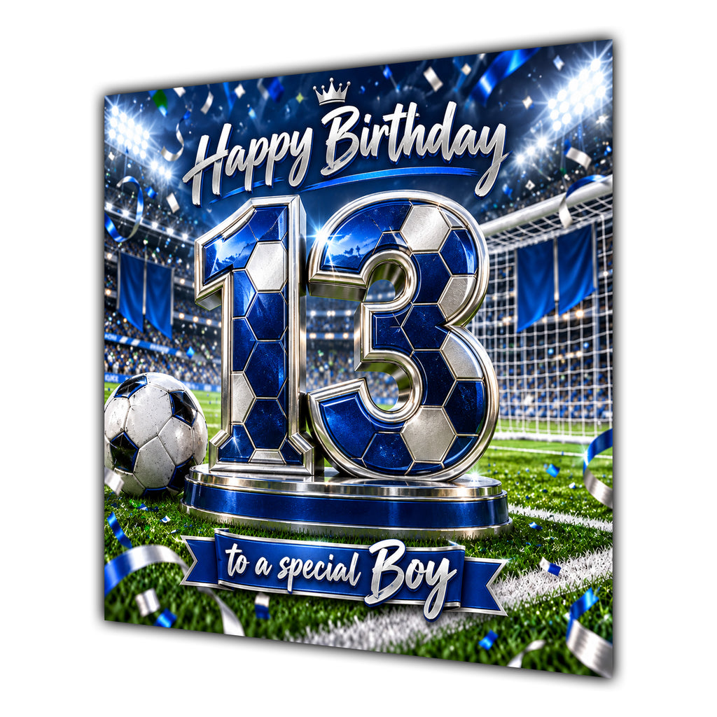 Boy 13th Birthday Card Blue Football Stadium