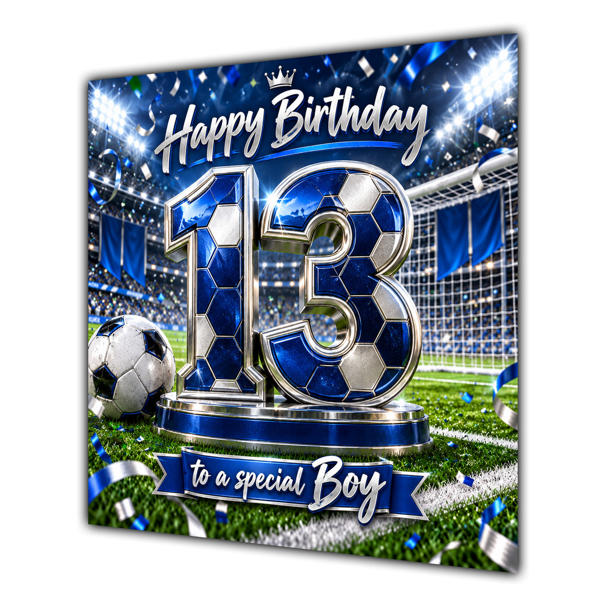 Boy 13th Birthday Card Blue Football Stadium