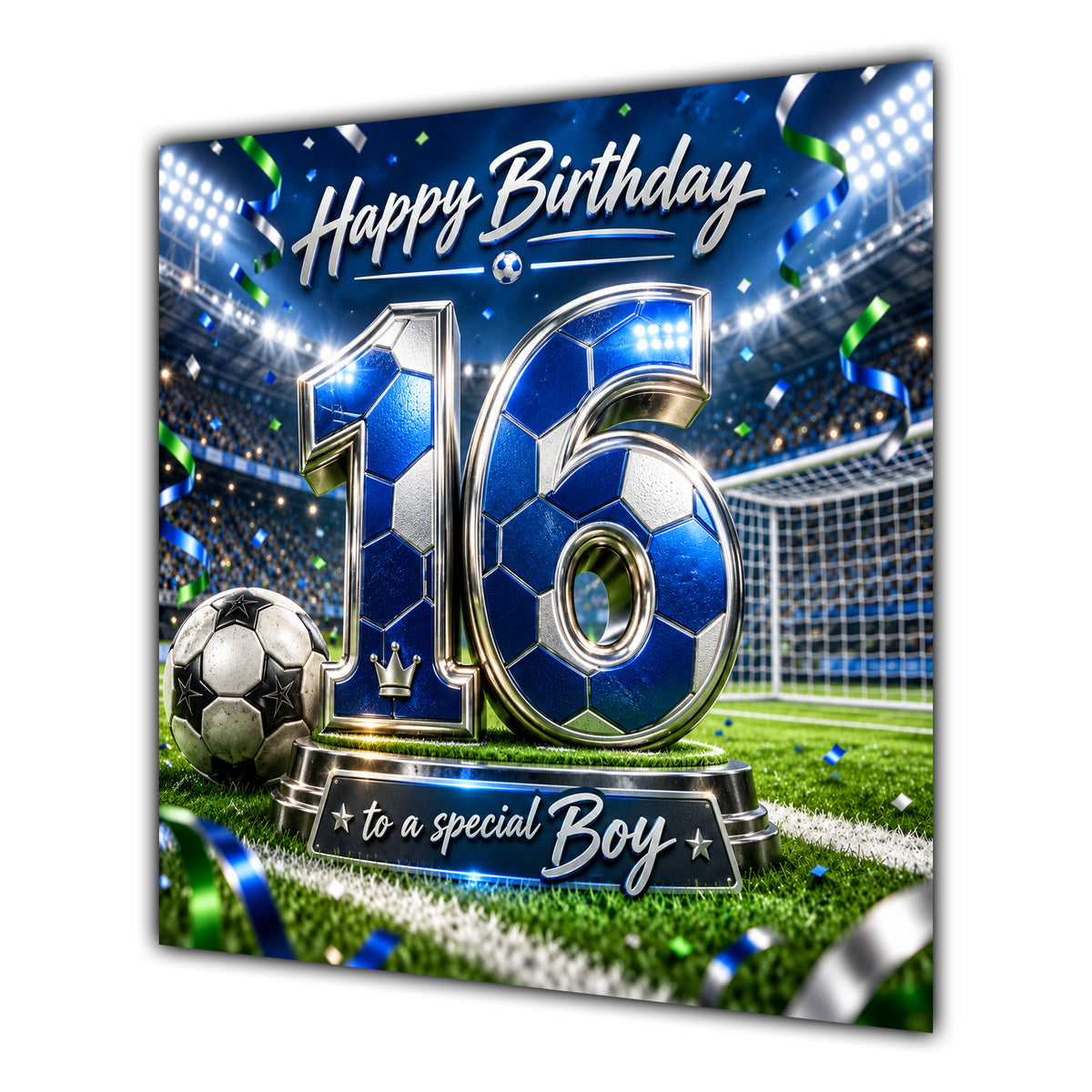 Boy 16th Birthday Card Blue Football Stadium