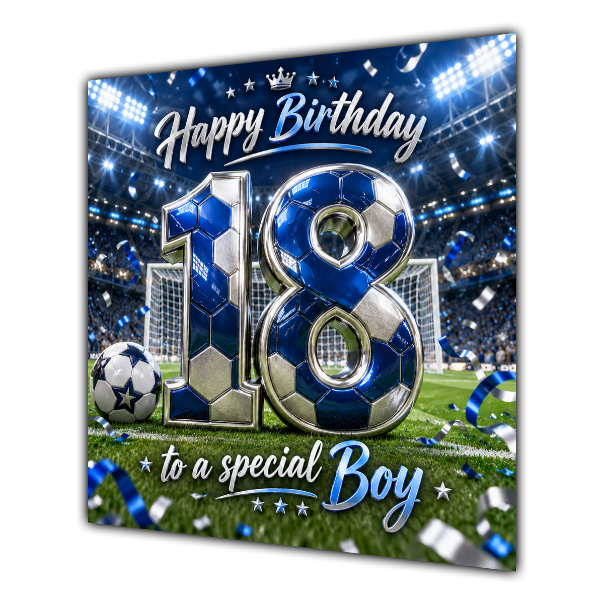 Boy 18th Birthday Card Blue Football Stadium