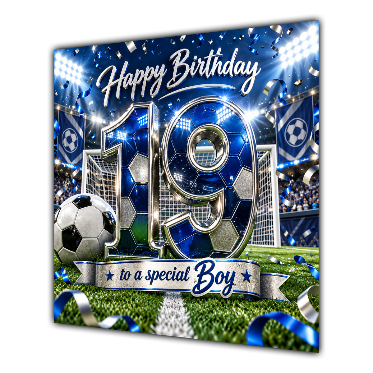 Boy 19th Birthday Card Blue Football Stadium