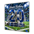 Boy 20th Birthday Card Blue Football Stadium