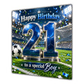 Boy 21st Birthday Card Blue Football Stadium