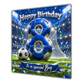 Boy 8th Birthday Card Blue Football Stadium