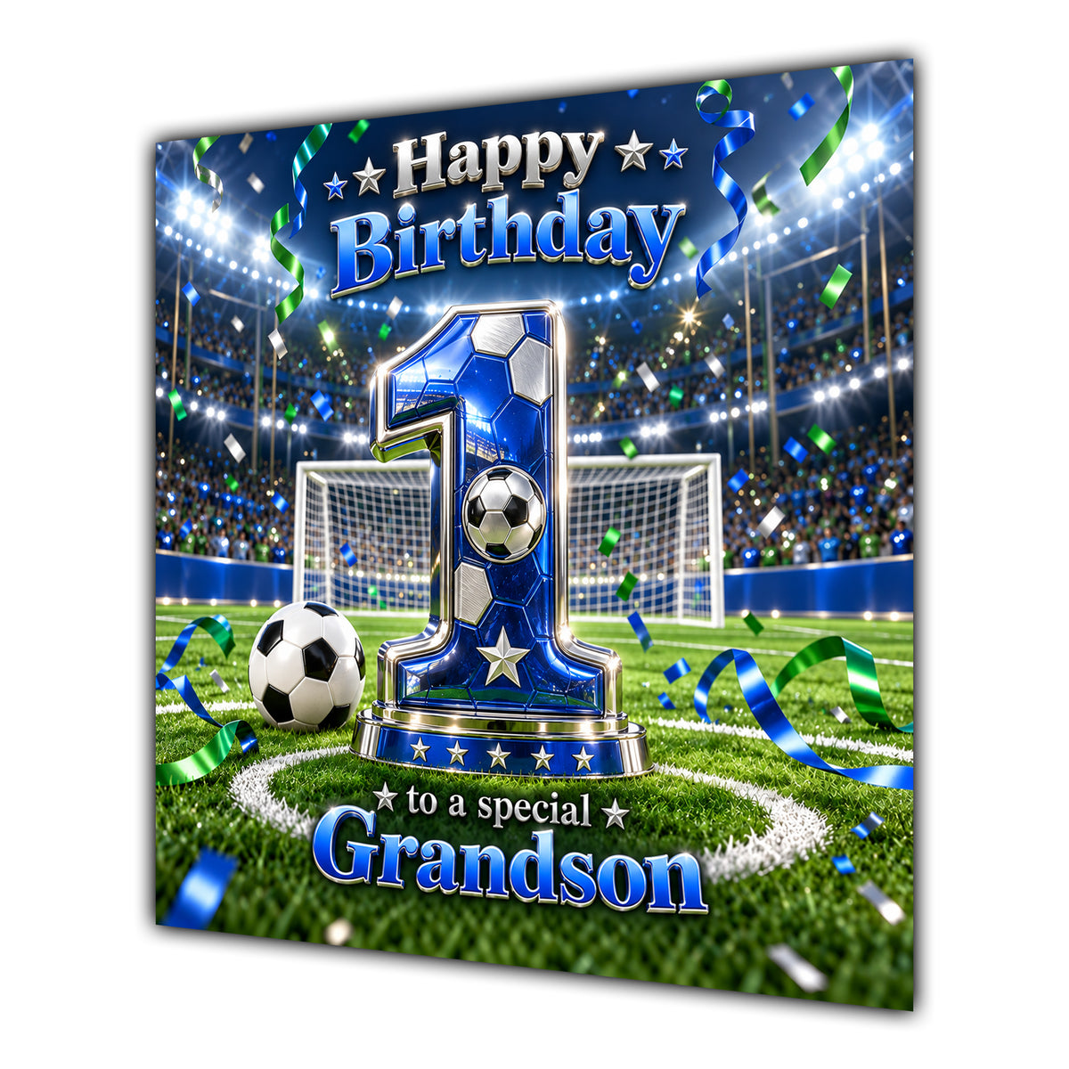 Grandson 1st Birthday Card Blue Football Stadium
