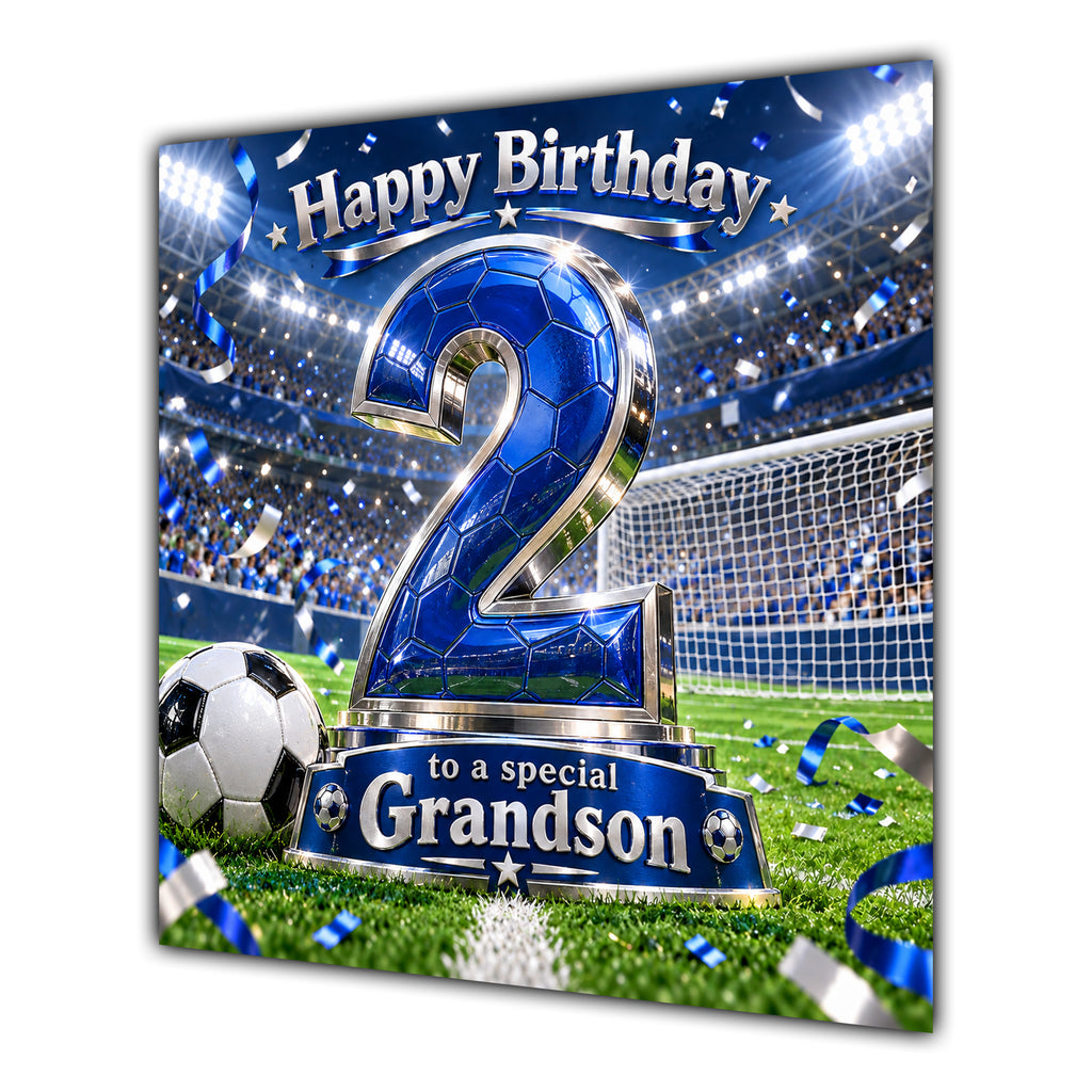Grandson 2nd Birthday Card Blue Football Stadium